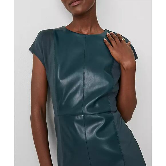 NWOT Ann Taylor Green Mixed Media Sheath Dress Vegan Leather 4 - Picture 2 of 5